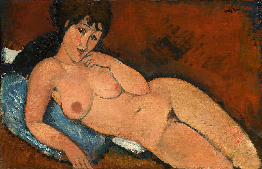 Nude on a Blue Cushion #6 Painting by Amedeo Modigliani
