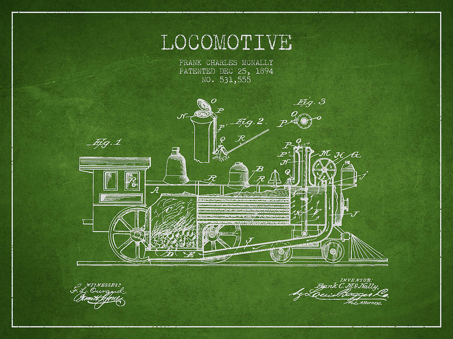 Vintage Digital Art - ocomotive Patent drawing from 1894 #4 by Aged Pixel