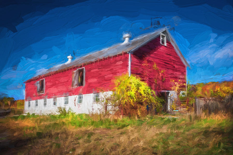 Old Red Barn Fall Foliage Sussex County New Jersey Painted   #3 Photograph by Rich Franco