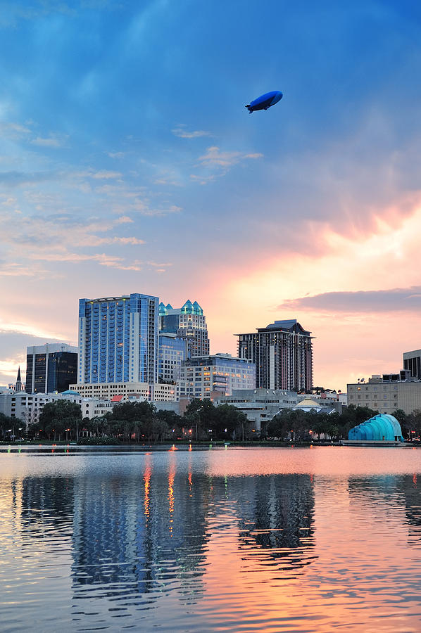 Orlando sunset over Lake Eola #3 Photograph by Songquan Deng
