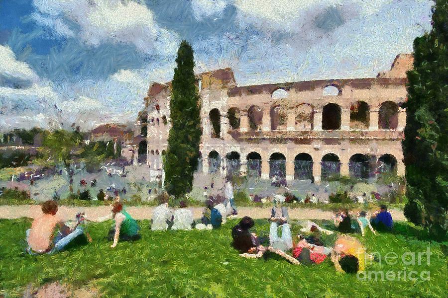 Holiday Painting - Outside Colosseum in Rome #7 by George Atsametakis