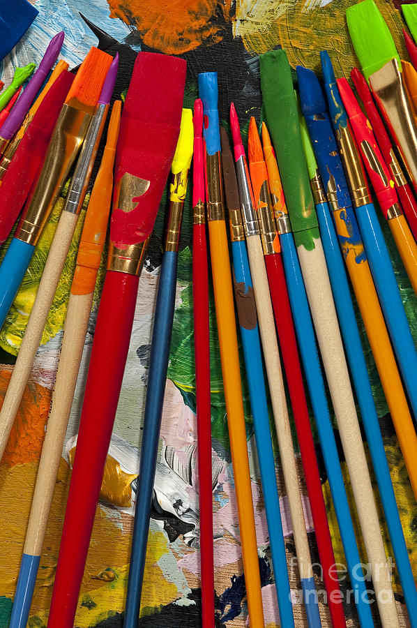 Paintbrushes Lined Up On Palette #3 Photograph by Jim Corwin