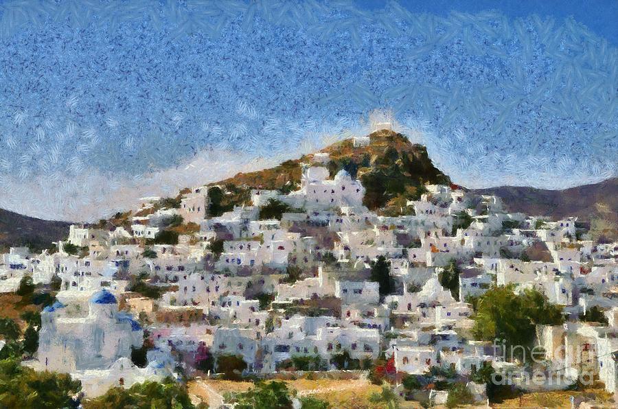 Painting of Ios town Painting by George Atsametakis
