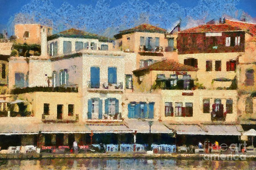 Painting of the old port of Chania #9 Painting by George Atsametakis
