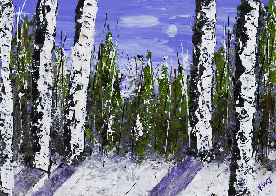 Painting of White Birch Trees in Winter #4 Painting by Keith Webber Jr