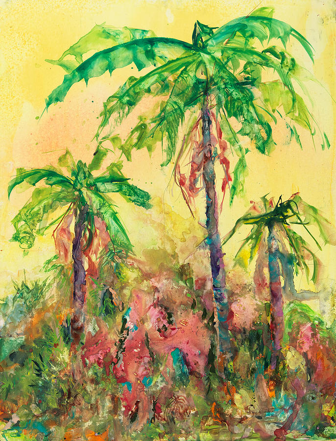 3 Palm Trees Painting by Gary DeBroekert