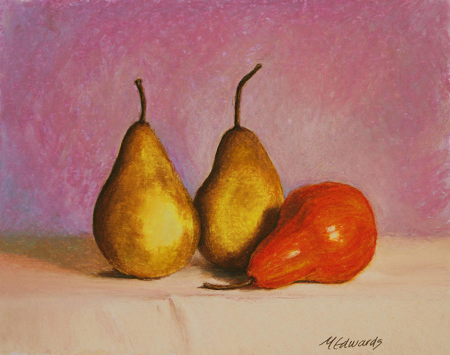 Still Life Painting - 3 Pears on a Table by Marna Edwards Flavell