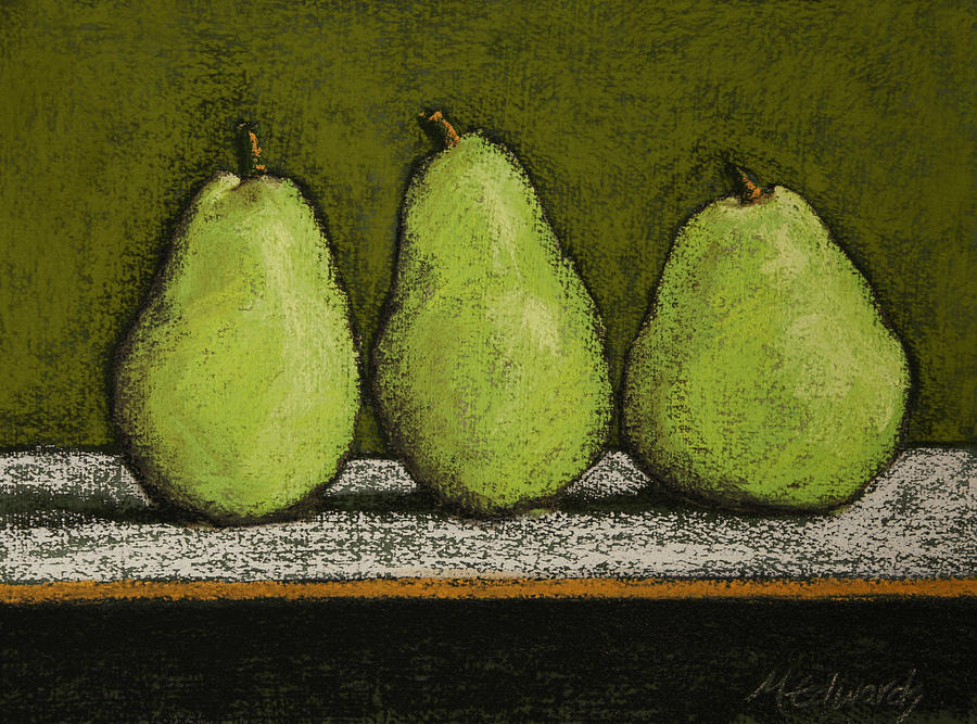 3 Pears on Green Pastel by Marna Edwards Flavell