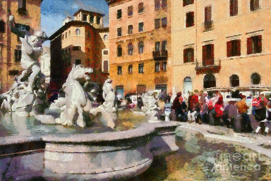 Piazza Navona in Rome #8 Painting by George Atsametakis