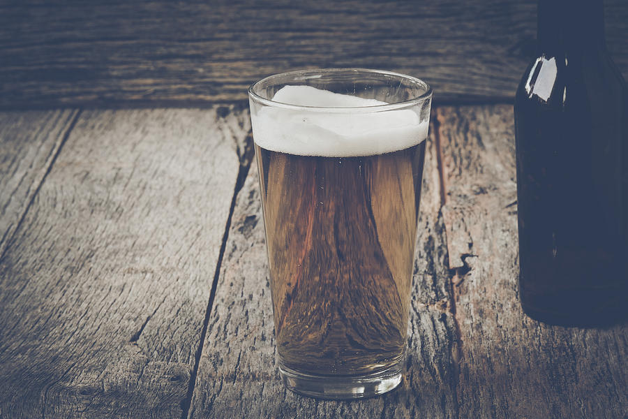 Pint of Pilsner Beer on Wood Background with Vintage Instagram F #3 Photograph by Brandon Bourdages