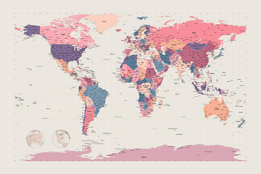 World Map Digital Art - Political Map of the World #3 by Michael Tompsett