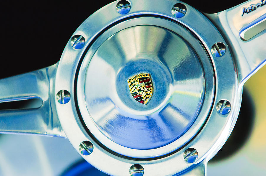Car Photograph - Porsche Steering Wheel Emblem #3 by Jill Reger