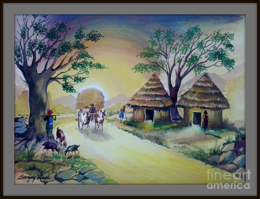 Title-The Village Scene Size 12x16 Inches, Made By Poster.Colours On  Papersheet..With Framing at Rs 1100/piece | Village Painting in Jodhpur |  ID: 26020606388