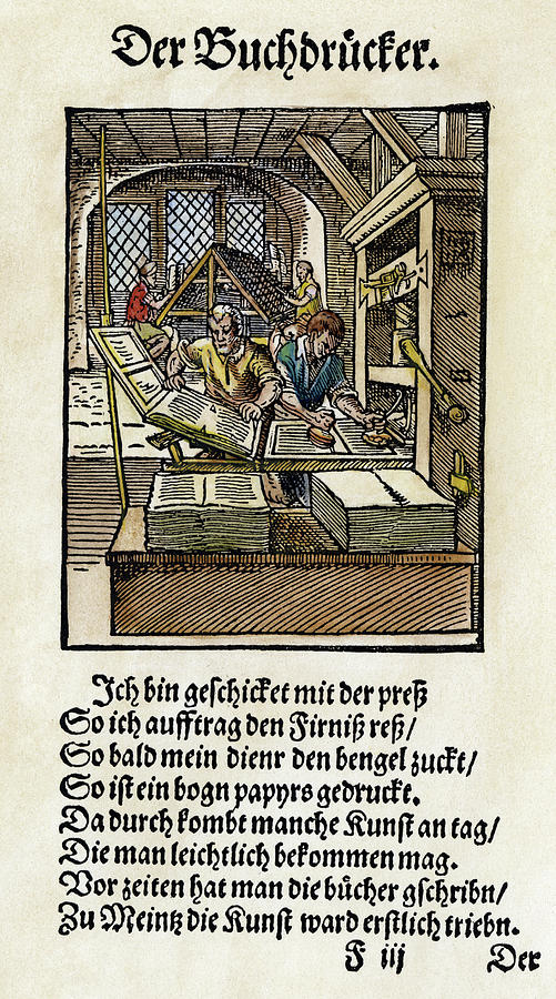Printing Office, 1568 #3 Painting by Granger