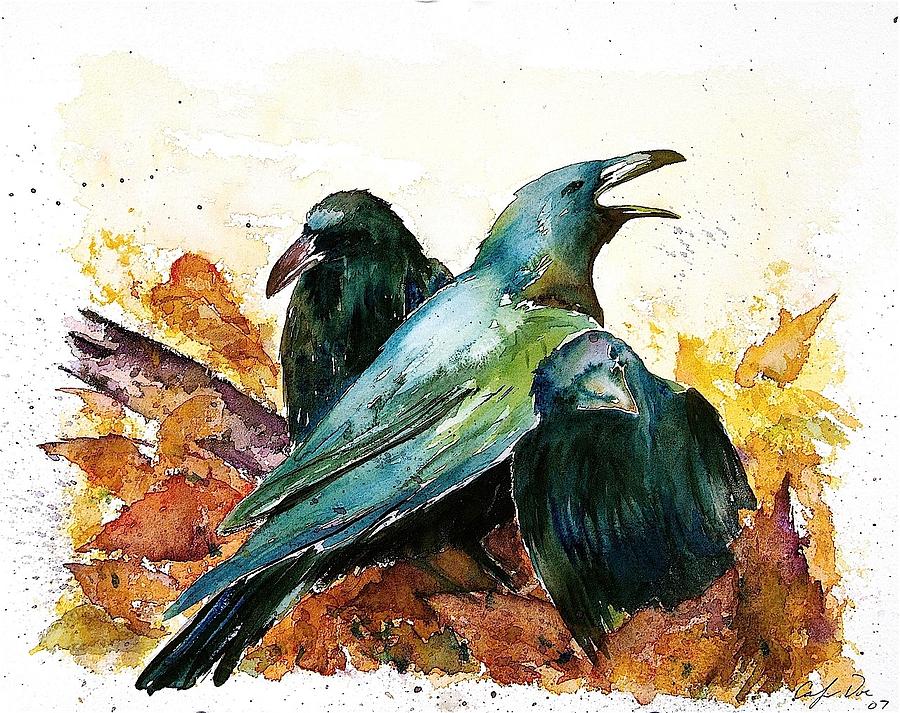 3 Ravens Painting by Carolyn Doe