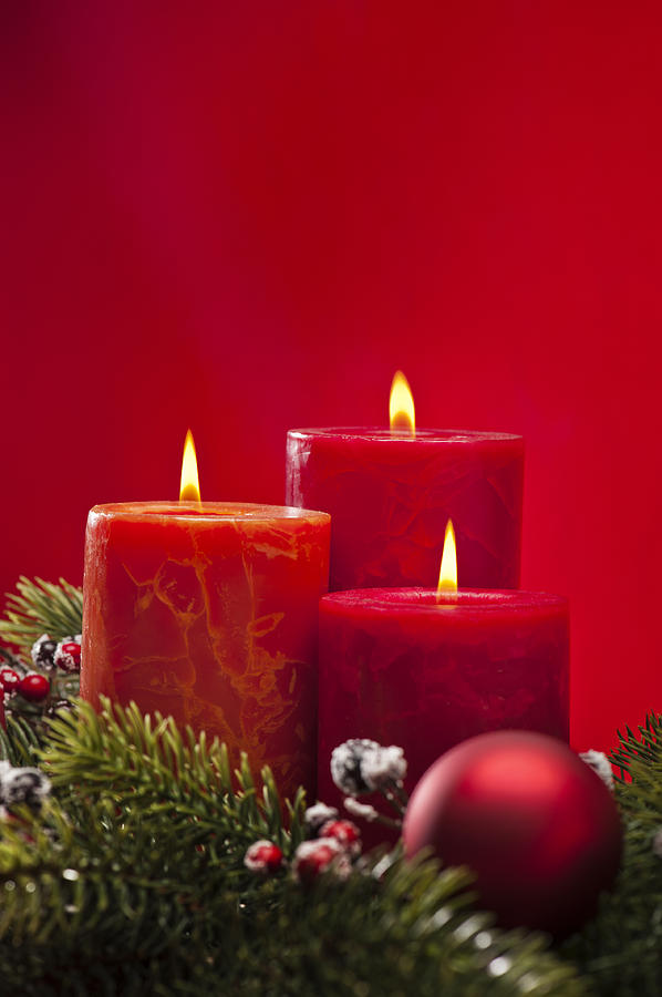 Red advent wreath with candles #3 Photograph by U Schade