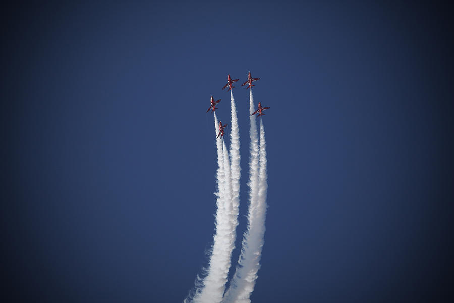 Red Arrows flying in formation #3 Photograph by Steve Ball