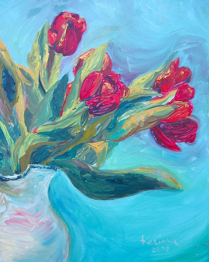 Red Tulips Painting by Kerima Swain