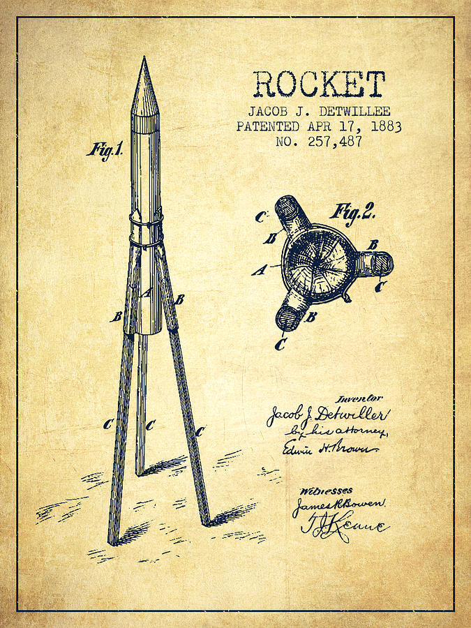 Rocket Patent Drawing From 1883 Digital Art by Aged Pixel - Pixels