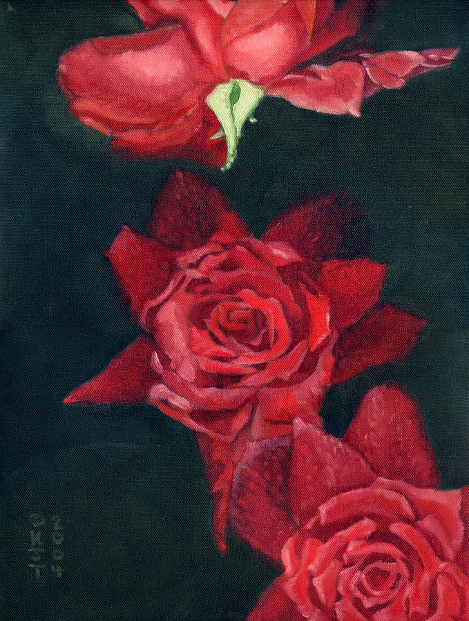 3 Roses Red Painting by Katherine Miller