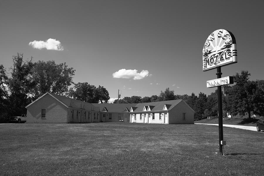 Route 66 - Sunset Motel 2012 BW Photograph by Frank Romeo