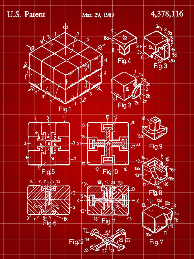 Rubik's Cube Digital Art - Rubiks Cube Patent 1983 - Red by Stephen Younts