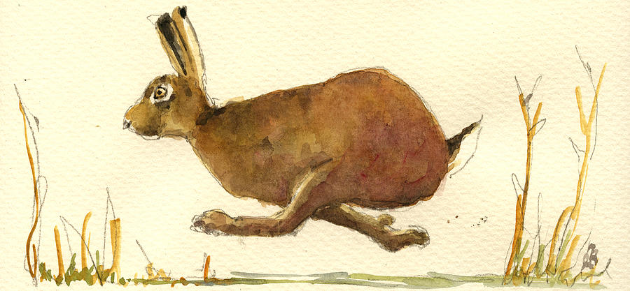 Wildlife Painting - Running hare #3 by Juan  Bosco