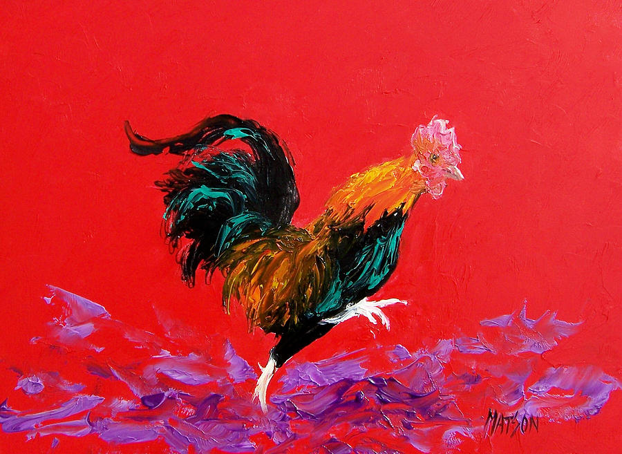 Rooster Painting - Running Rooster by Jan Matson