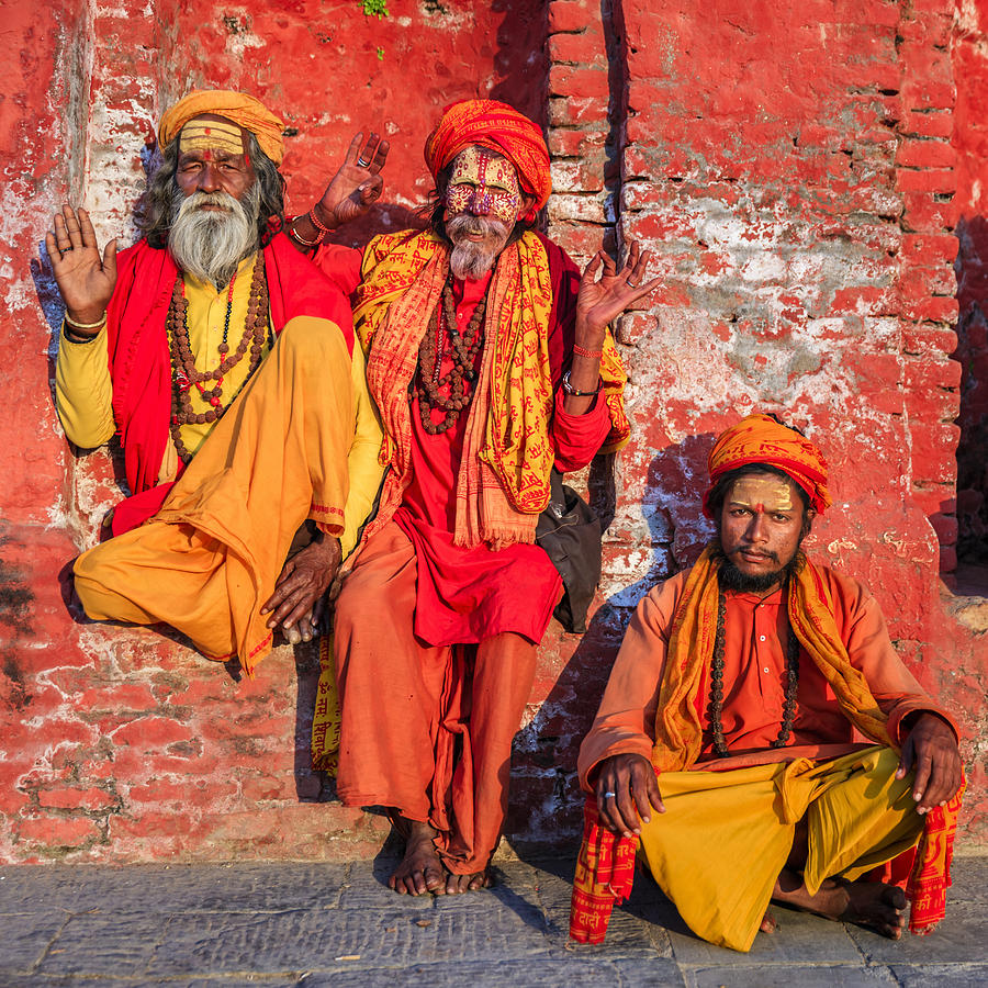 Sadhu - indian holymen sitting in the temple #3 Photograph by Hadynyah