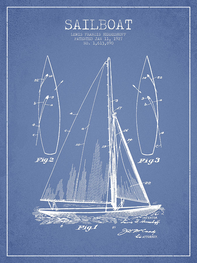 Sailboat Patent Drawing From 1927 Digital Art