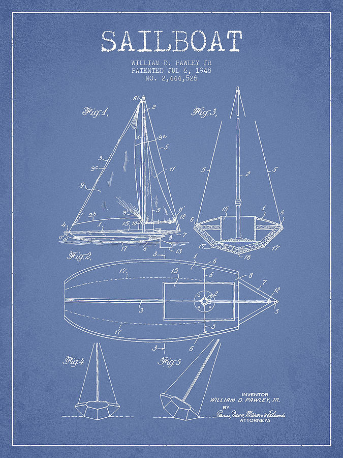 Sailboat Patent Drawing From 1948 Digital Art