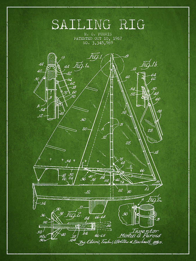 Sailing Rig Patent Drawing From 1967 Digital Art