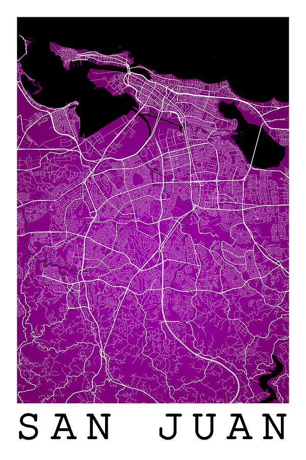 San Juan Street Map - San Juan Puerto Rico Road Map Art on Color ...