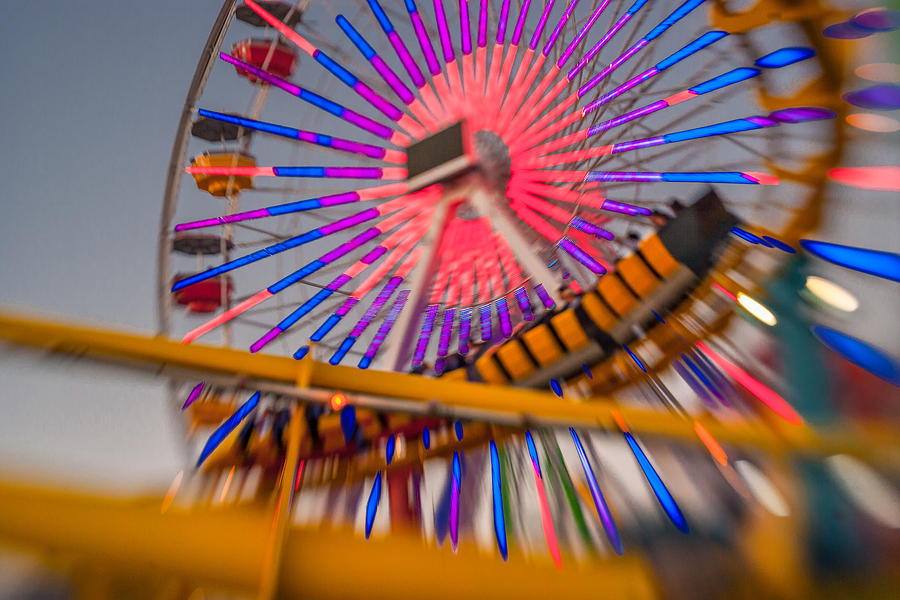 Los Angeles Photograph - Santa Monica Pier Ferris Wheel and Roller Coaster at Dusk #1 by Scott Campbell