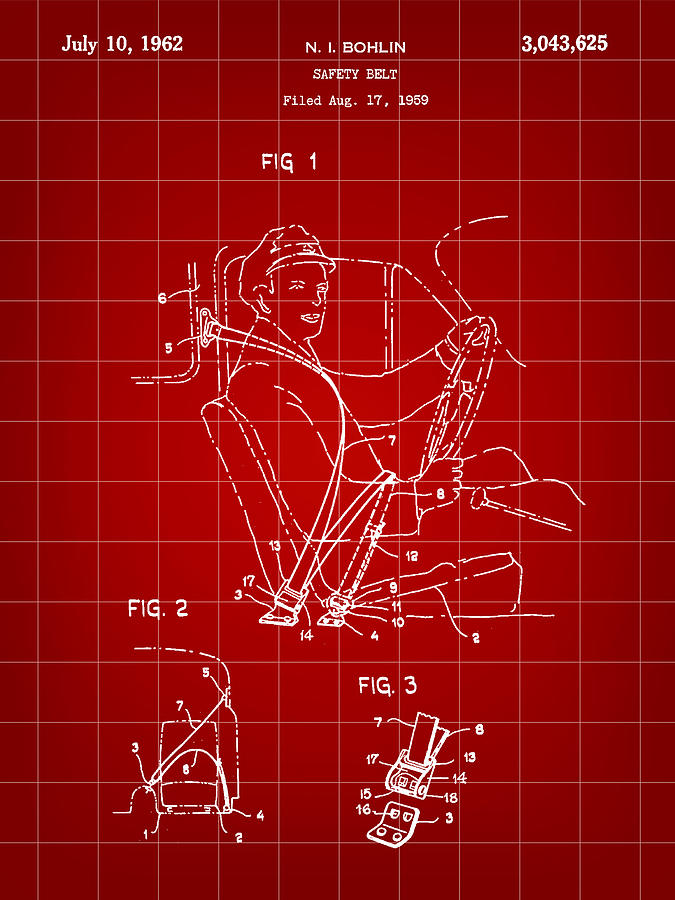 Seat Belt Patent 1959 - Red Digital Art by Stephen Younts