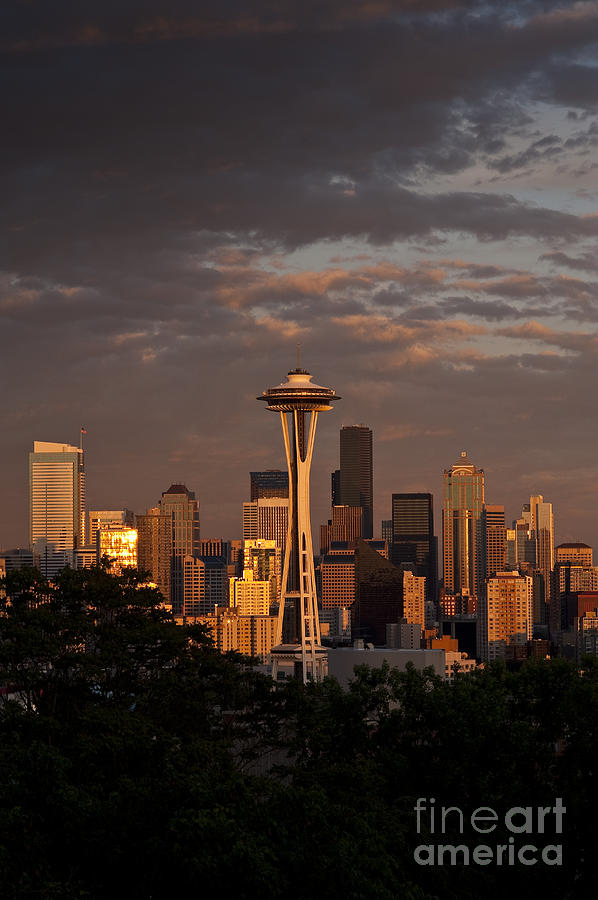Seattle Skyline with Space Needle and stormy weather #3 Photograph by Jim Corwin