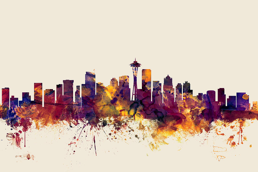 Seattle Digital Art - Seattle Washington Skyline #5 by Michael Tompsett