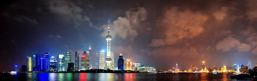 Shanghai skyline at night #3 Photograph by Songquan Deng