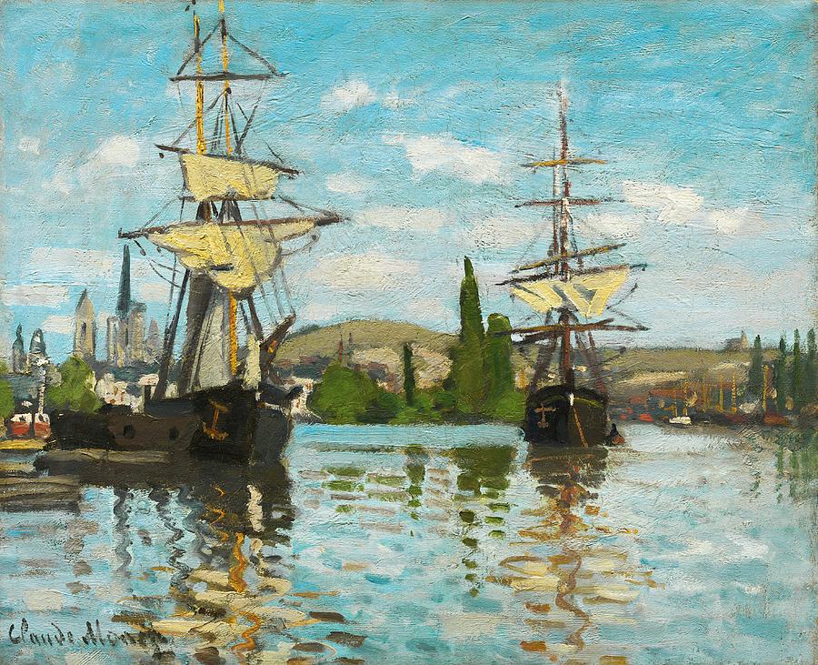 Ships Riding On The Seine At Rouen Painting by Claude Monet
