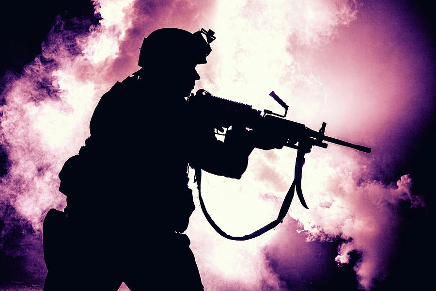Silhouette Photograph - Silhouette Of Modern Infantry Soldier by Oleg Zabielin Silhouette Photograph - Silhouette Of Modern Infantry Soldier by Oleg Zabielin