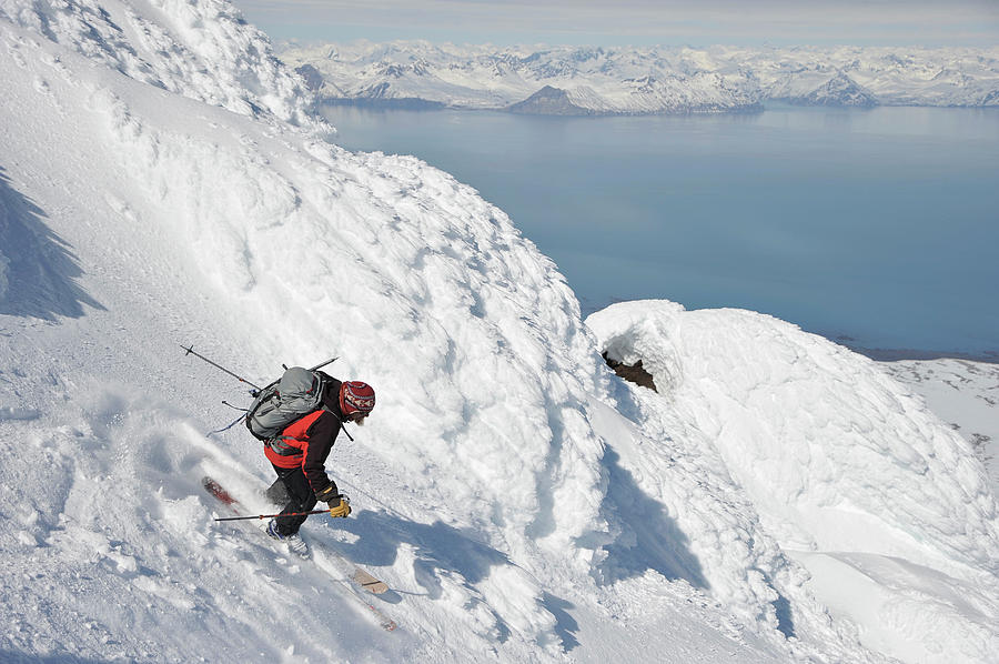 Anchorage Photograph - Skiers Descend From The Summit Of  Mt #3 by HagePhoto