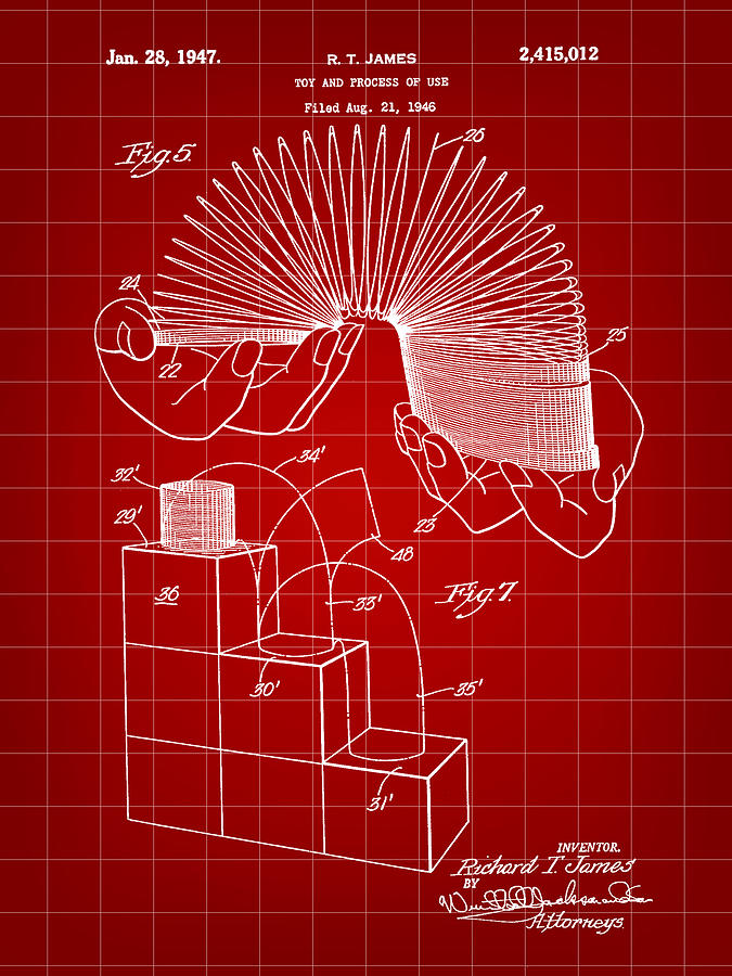 Slinky Patent 1946 - Red Digital Art by Stephen Younts