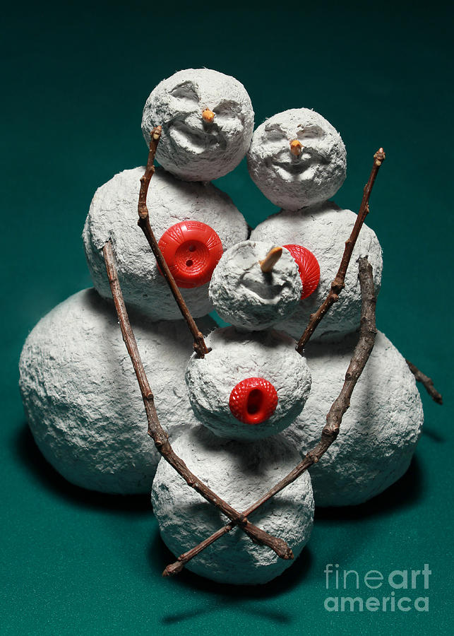 Snowman Family Christmas Card #3 Mixed Media by Adam Long