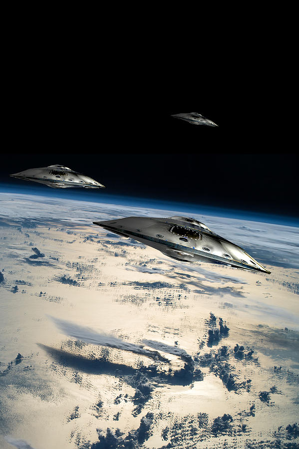Spaceships In Orbit Over Earth #3 Photograph by Marc Ward