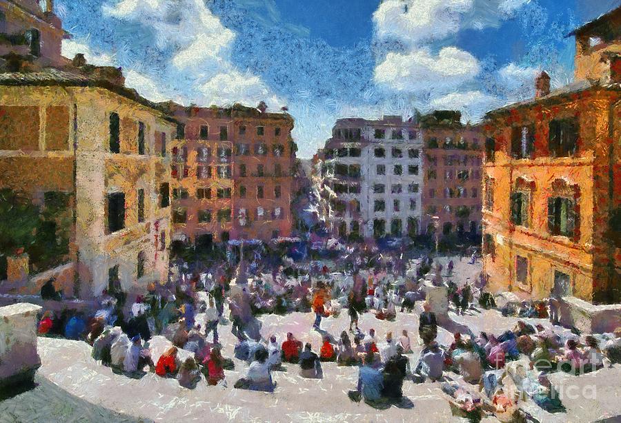 Spanish steps at Piazza di Spagna #6 Painting by George Atsametakis