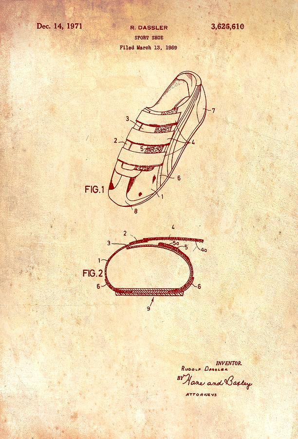Sport Shoe Patent 1971 #3 Drawing by Mountain Dreams