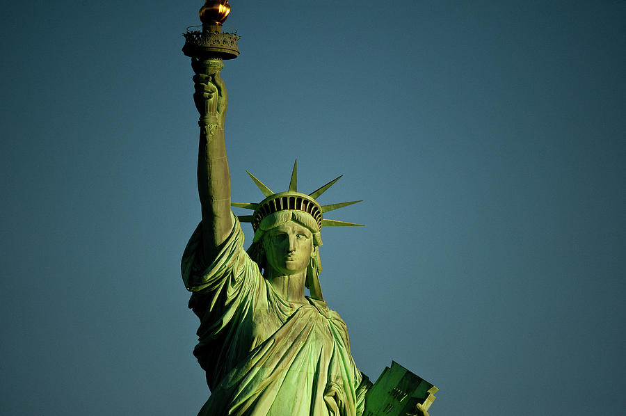 Statue Against A Backdrop Of Sky Statue Of Liberty Against Blue Sky New Photograph By