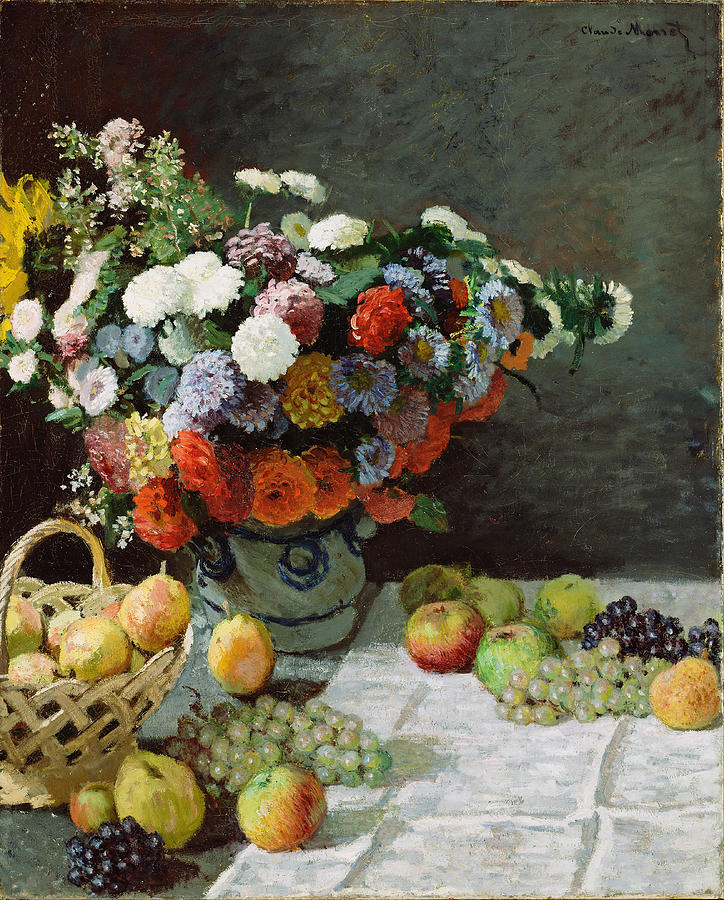 Claude Monet Painting - Still Life with Flowers and Fruit #2 by Claude Monet