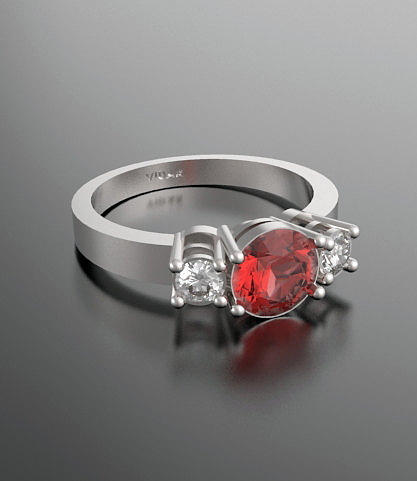 Gemstone Jewelry - 3 Stones Red Ruby and Diamond 14k White Gold Engagement Ring by Roi Avidar
