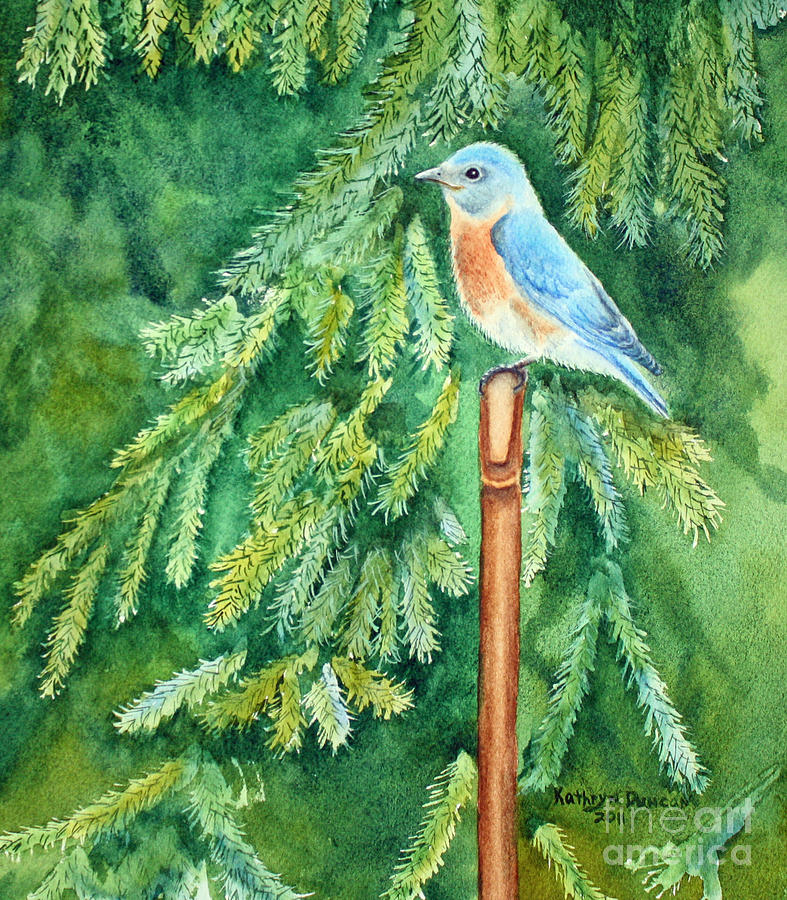 Bluebird Painting - Stopping For A Rest #3 by Kathryn Duncan